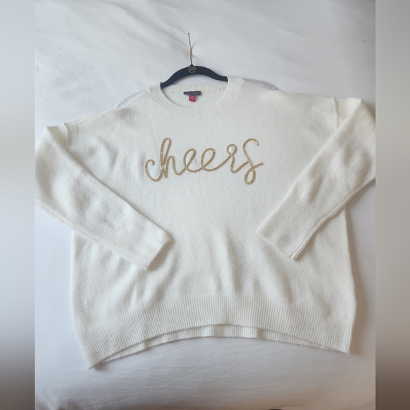 Vince Camuto ivory gold beaded cheers cozy holiday sweater size Medium - Picture 9 of 11
